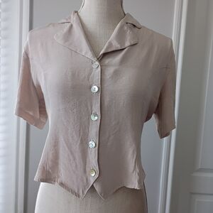 Rebecca Malone Short-Sleeve Button Front Top in Light Blush